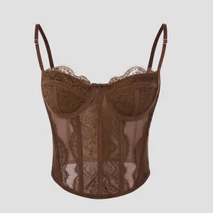 Sexy Tight-Fitting Fishbone Lace See-Through Camisole Corset Top for Womenswear Aesthetic Appeal