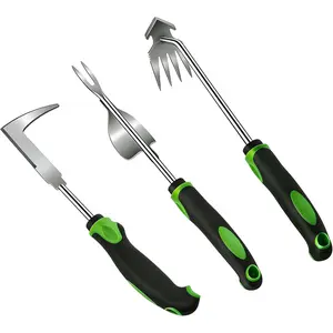 3 count Weeding Tool Set, Stainless Steel Hand Weeder Kit with Rubber Handles, Crack Weeder, Weed Puller and Crevice Tool for Lawn, Flower Beds, Sidewalk Cracks, Patio and Between Pavers