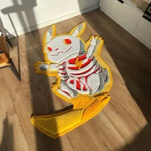Lightning skull rabbit shaped carpet, Home Decor Rug, yellow and white contrasting plush mat, bedroom bedside anti-slip absorbent mat, e-sports room atmosphere decoration mat, suitable for Instagram style/trendy home decoration