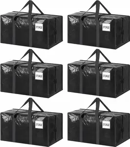 6 Pack Extra Large 24 Gallon Heavy Duty Moving Bags - Waterproof Storage Organiser with Tag Pocket | Comfortable Handles Packing Totes for Clothes, Bedding & Dorm Supplies Foldable