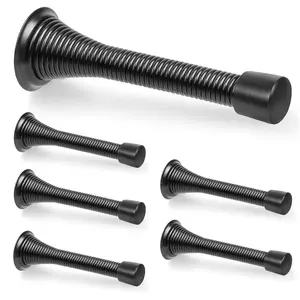 6 Pack Black Spring Door Stops, 3-1/4" Heavy Duty Wall Mount Door Stoppers, Flexible Spring Doorstops Wall Protector with Rubber Bumper Tips