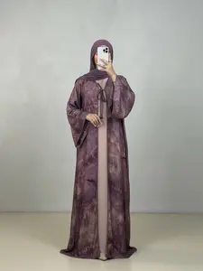 New Muslim Women's Luxury Textured Tie-Dye Long Cardigan Abaya, Loose Fit Islamic Dress, Middle Eastern Cool Atmosphere, Daily Wear