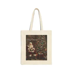 Deluxe Santa Claus Design Christmas Tote Bag - Merry Christmas Canvas Gift Grocery Bag