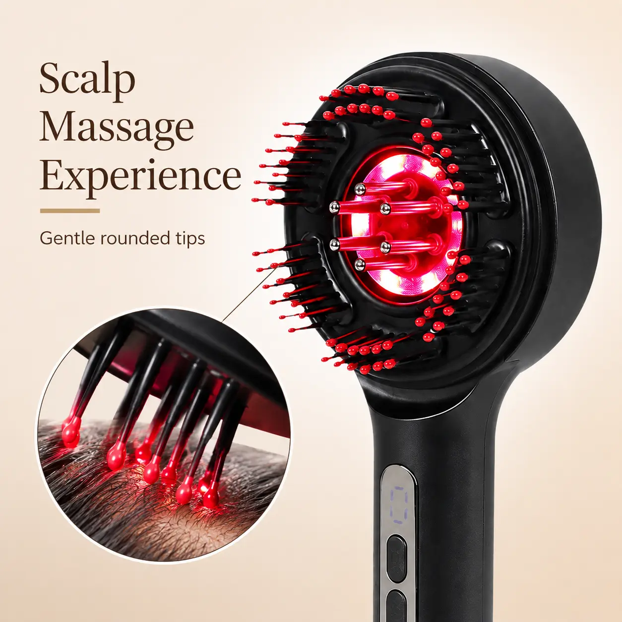 ADGLAMFUL LED Scalp Massager Comb with Serum Reservoir - 5 Massage Levels, 3 Light Modes, 72 Soft Bristles, USB-C Rechargeable Hair Care Brush for Home Use