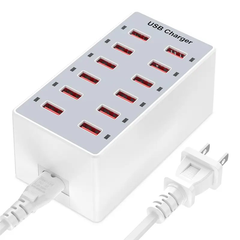 12-port USB Portable Charger, USB Fast Charging Station for Multiple Devices, USB Wall Charger, USB Ports Output, Power Hub Strip, USB Hub Powered, Smart Charging Station for iPhone, iPad, Laptop, Phone Accessories, USB Port Gadget