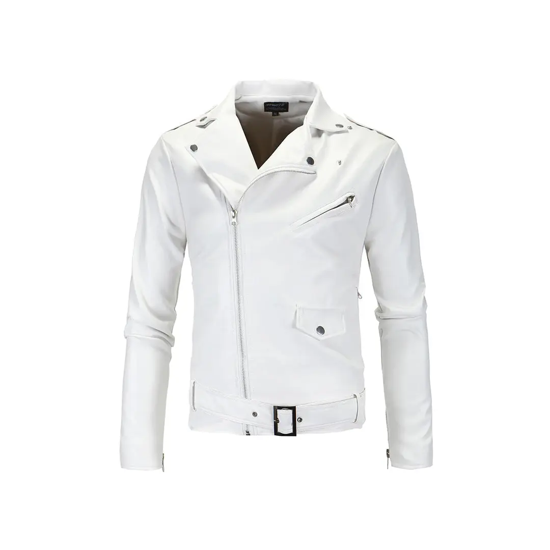 Men's Asymmetrical Slim Fit Biker Leather Jacket - 100% Original Leather with Smooth Zip Fastening
