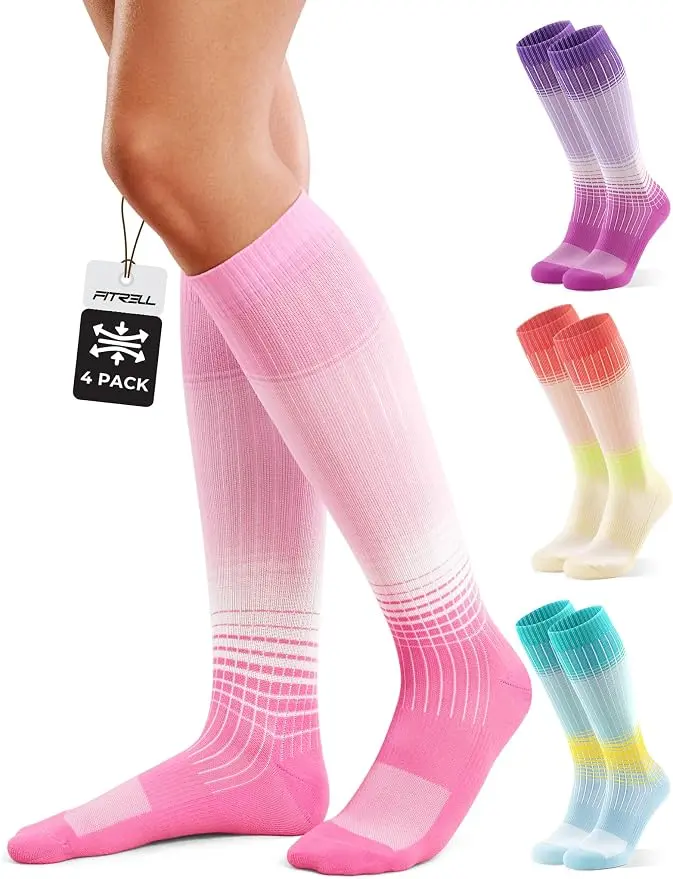FITRELL 4 Pairs Compression Socks for Women & Men, 15-20mmHg Circulation Support for Athletic Travel Daily Wear