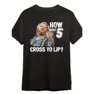 Men's Relaxed-Fit Vintage Sanford and Son "How Bout 5 Cross Yo Lip?" Fred Sanford Meme Graphic T-Shirt - Classic Cotton 70s Black Comedy Short-Sleeve Retro Streetwear Casual Top, Unisex Quote Print,summervibes