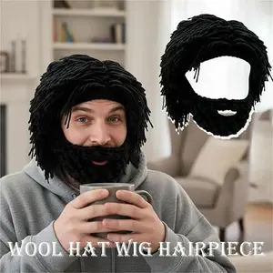 Adult Beard Viking Knit Hat Barbarian Beanie Cap Handmade Knitted Funny Skull Cap