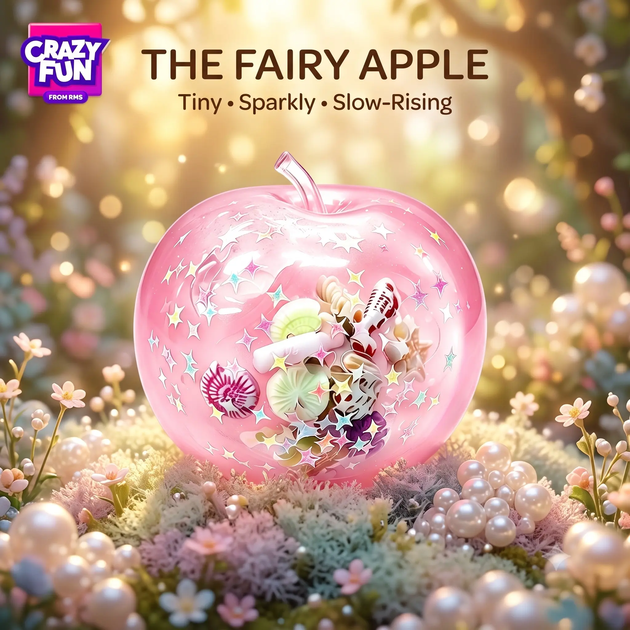 Apple Squishy Toy - Clear Gel Ocean Seashell Decompression Squeeze Item with Real Shells Inside, Slow-Rising Soft Sensory Squishies, Relaxing ASMR Anxiety Relief Desk Collectible, Kawaii Birthday Gift with Rainbow Mystery Slime Powder Stress Balls Set