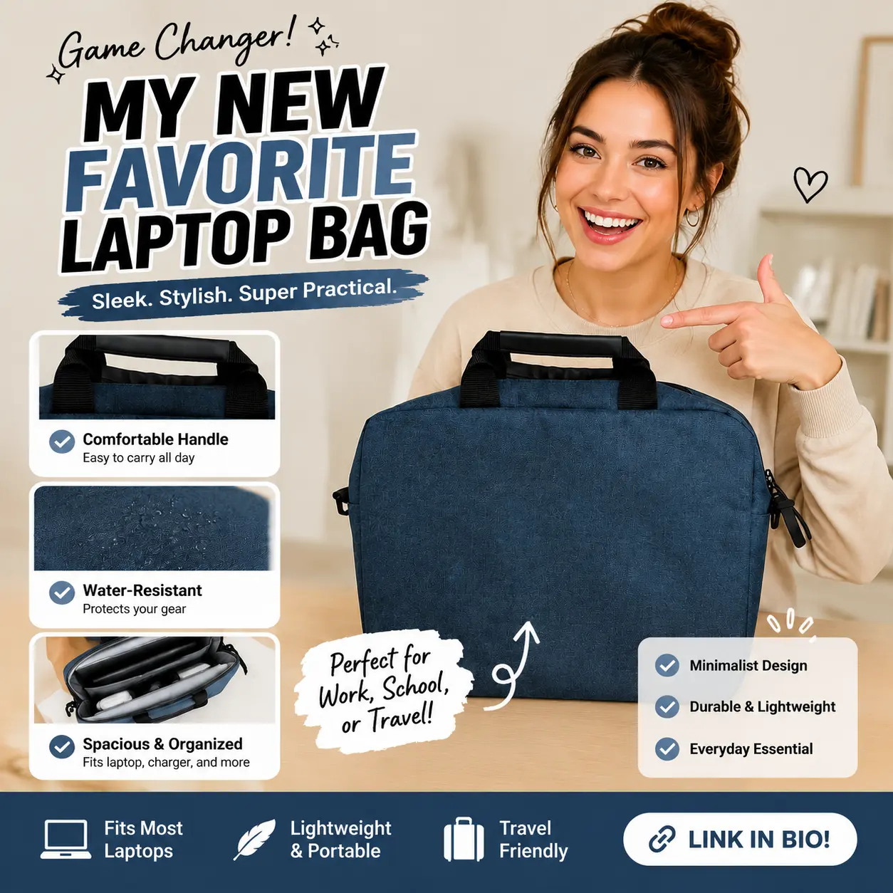 My New Favorite Laptop Bag - Comfortable Handle, Water-Resistant, Spacious & Organized, Perfect for Work School or Travel, Lightweight & Portable, Travel Friendly