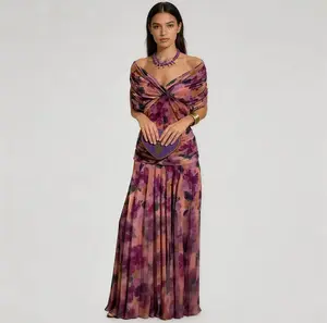 Women's Elegant Off-Shoulder/One-Shoulder Maxi Dress with Puff Sleeve Hem - Vibrant Red/Deep Burgundy Mesh Party Dress, Machine Washable Resort Wea