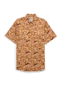 Men's Ely Cattleman Short Sleeve Conversational Camo-Tan Print Western Snap Shirt
