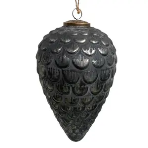 10" Large Black/Silver Glass Pinecone Ornament Set of 2 Tree Decor luxury christmastree