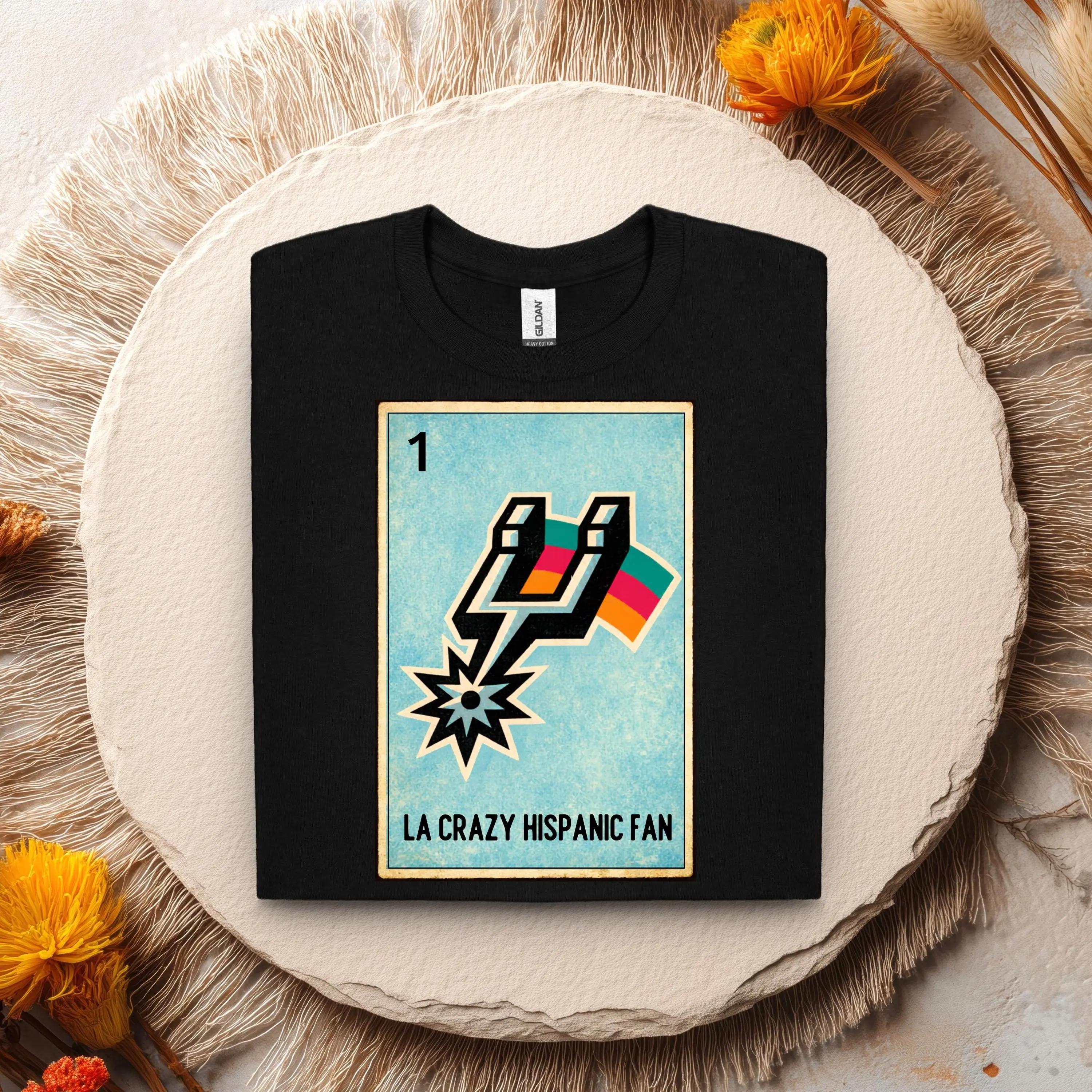 Retro Spurs Fiesta T-shirt, Loteria Spurs Basketball, La Crazy Hispanic Fan Tee, Loteria Style San Antonio Basketball Shirts, Fiesta Colors Graphic Tee