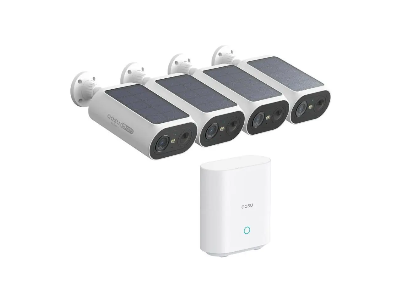Aosu SolarCam System P1 SE 2K Outdoor Wi-Fi Night Vision 4-Camera Kit (C8E-4H)