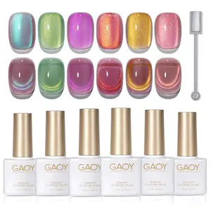 GAOY Brilliant Fireworks Cat Eye Gel Nail Polish Set with Magnet for Pink Green Glitter Holographic Cat Eye, Salon Gel Manicure and Nail Art DIY at Home