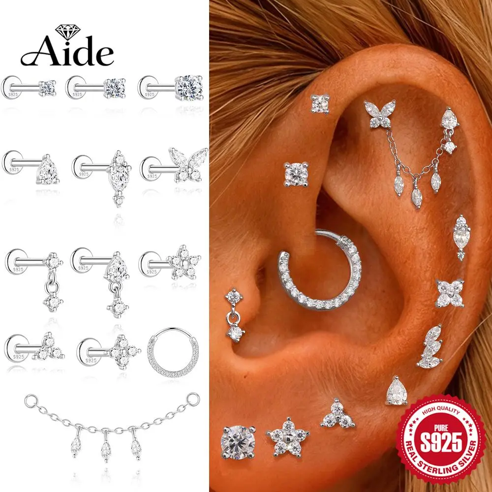 AIDE 925 Sterling Silver 1PC Mini  Moissanite Four-Claw Screw Stud Earrings Casual Design DIY INS Ear Studs For Lady Jewelry
