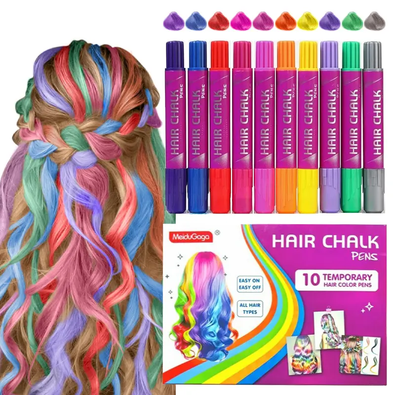 10 Colors Hair Chalk Pens for Kids & Teens, Temporary Washable Hair Color, Easy Apply Hair Dye Sticks for Dress Up, Cosplay, Birthday, Halloween, Christmas Parties & Fun Activities