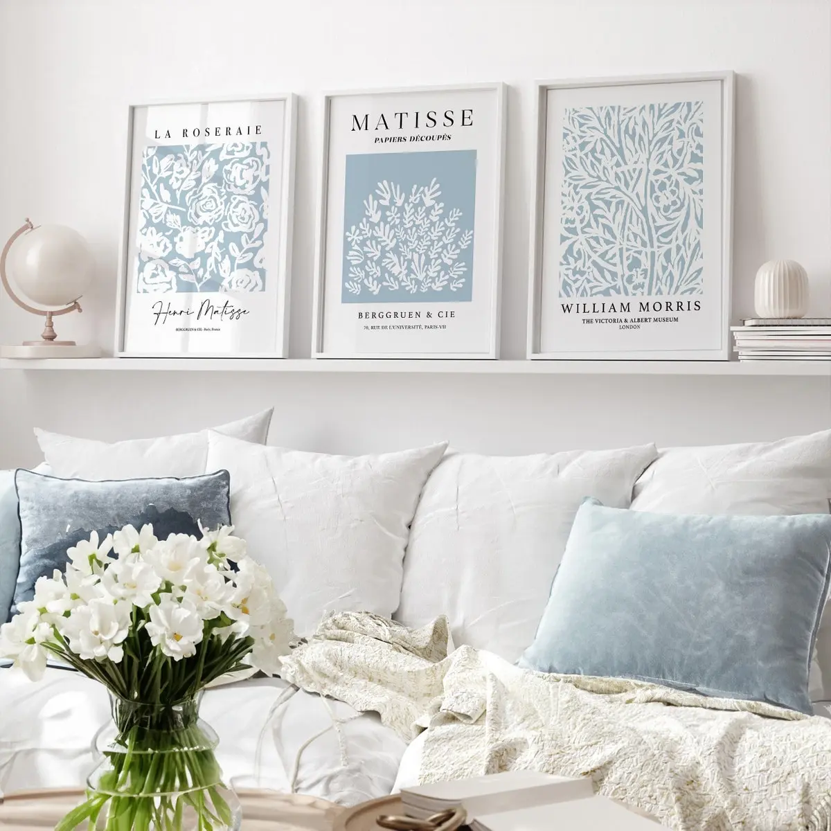 Unframed, Room Decor, Set of 3, Blue Matisse Prints, William Morris, Blue Wall Art, Botanical Wall Art, Duck Egg Blue, Matisse, Neutral Wall Decor