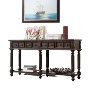 Retro Console Table Entryway Table 58" Long Sofa Table with 2 Drawers in Same Size and Bottom Shelf for Storage