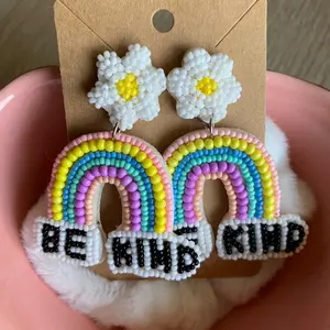 Beaded Be Kind Earrings - Elegant Design with Beads and Simple Pendant