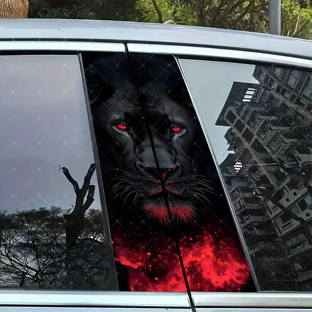 2pc Flame Lion Automotive Vinyl Sticker, Automobile Decals, Car B-Pillar Protection Decal Easy Peel & Stick Sunproof Waterproof Scratch-Resistant for All Cars Truck Vehicle Decoration Adhesive Vinyl Decal Decals For Vehicles