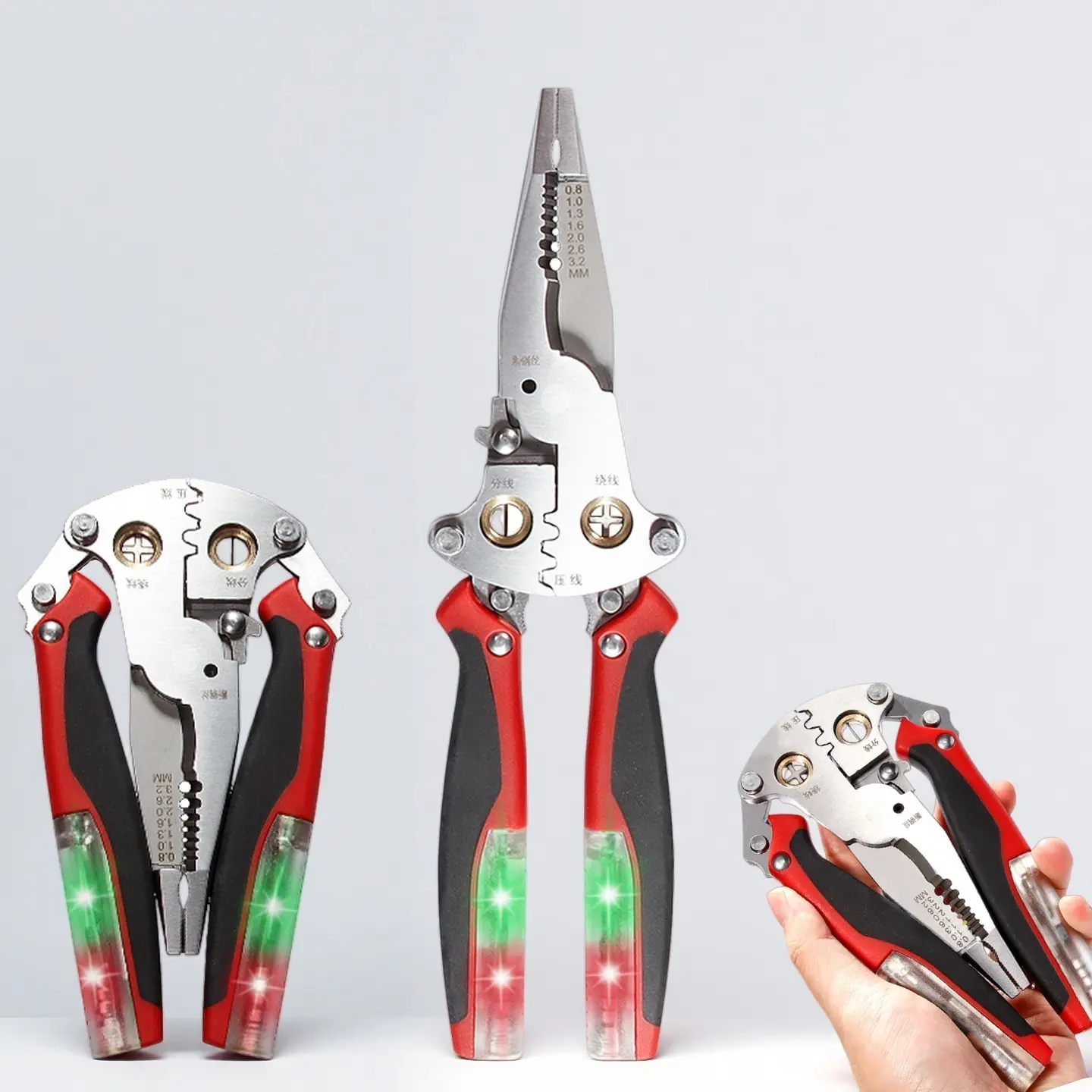 10-Inch Professional Stainless Steel Electrician's Wire Stripper - 18-in-1 Foldable Crimper & Cutter with Dual Voltage Test Pens for Home & Pros