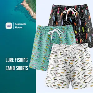 Pack3 Fishing Lure Gym Shorts With 5 Inch Inseam – Realistic Camouflage, Breathable, Athletic-Inspired Design – Ideal for Gym, Daily Wear, Outdoor Activities – Perfect Gift for Dad, Beloved Son, and Sports-Loving Friends