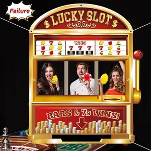2D Flat Banner Door Cover, Casino Theme Party Decor, Lucky Slot Machine Frame, Las Vegas Hanging Banner, Game Night Birthday Gift