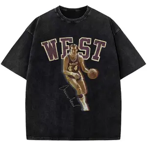 Jerry West Tribute T-Shirt The Logo Basketball Custom Fan Made Art Vintage Design Graphic Tee