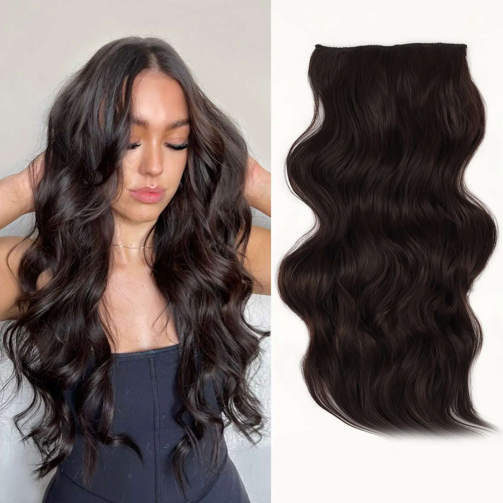 [QBEAUTY]  Blonde/Brown/Red  Clip- in Synthetic Hair Extensions Long Wavy 4PCS Thick Hairpieces  Double Weft Natural Hair Extensions for Women New Upgraded Lace Weft  Same Amount Of Full Hair With Lighter Weight All Day Comfort