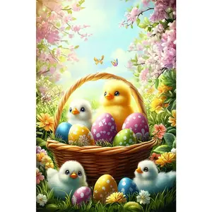 1PCS Easter Diamond Painting Kit Cute Chicks and Colorful Eggs in Basket DIY Craft for Home Decor with