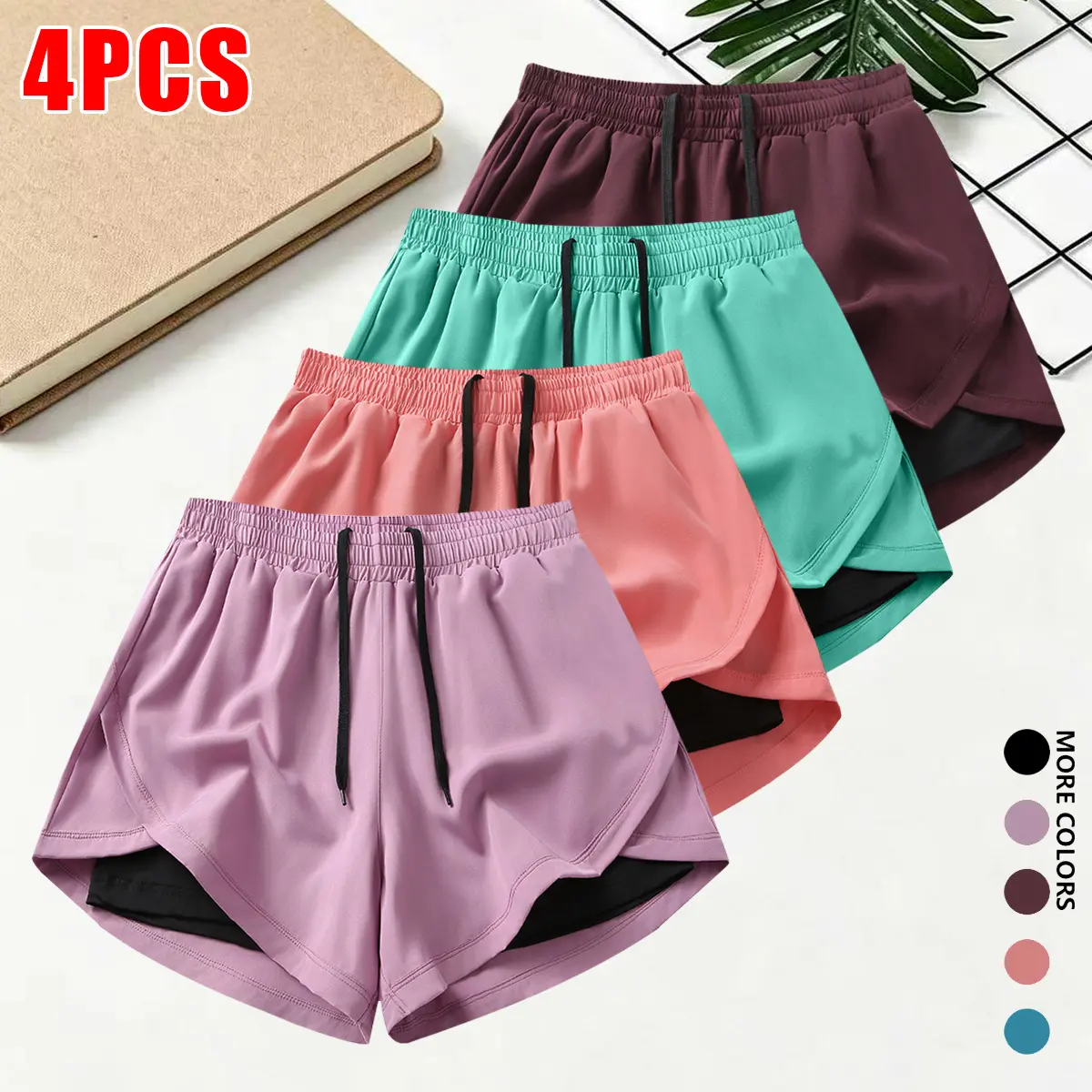 Women's Summer Minimalist Essential Loose Cut Athletic Shorts Sets - Synthetic Fabric, Elastane, Lightweight Stretch, Breathable, Quick-Dry, Comfortable, Universal Fit, Body-Flattering Design, Water-Ready Shorts for Casual, Everyday Sport Use, Sporty Chic