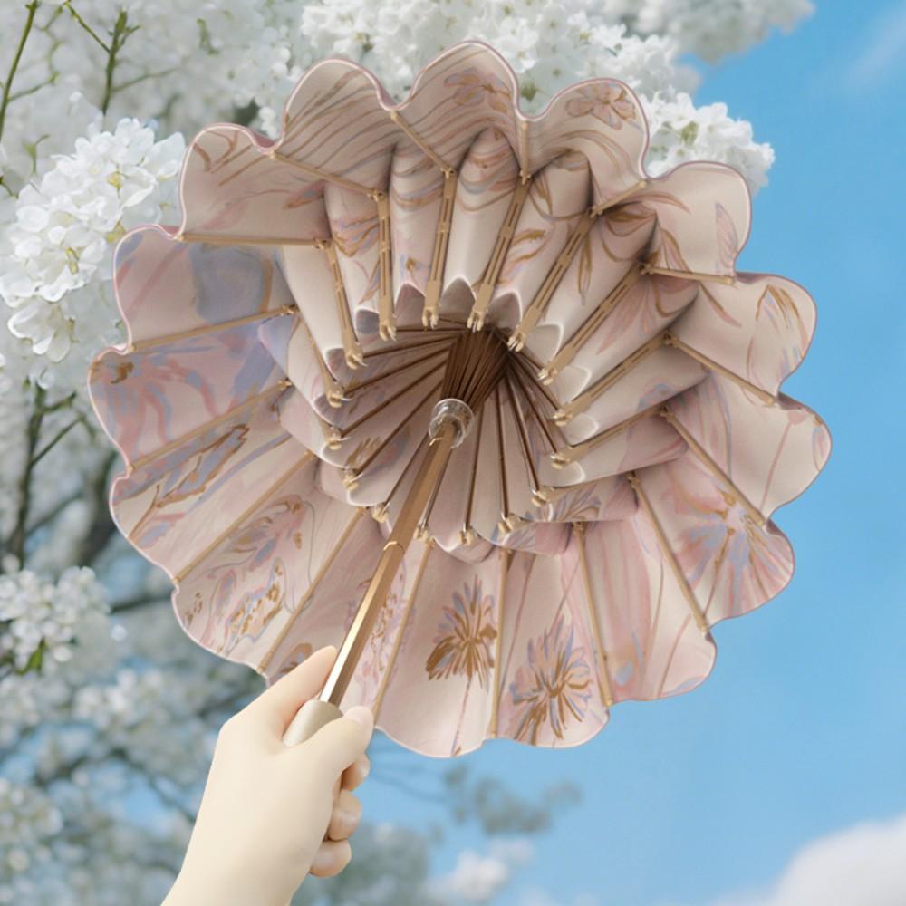 High aesthetic value, light luxury, 16 bone retro oil painting umbrella, thick and durable folding umbrella, color glue sun protection, sunshade umbrella, UV protection