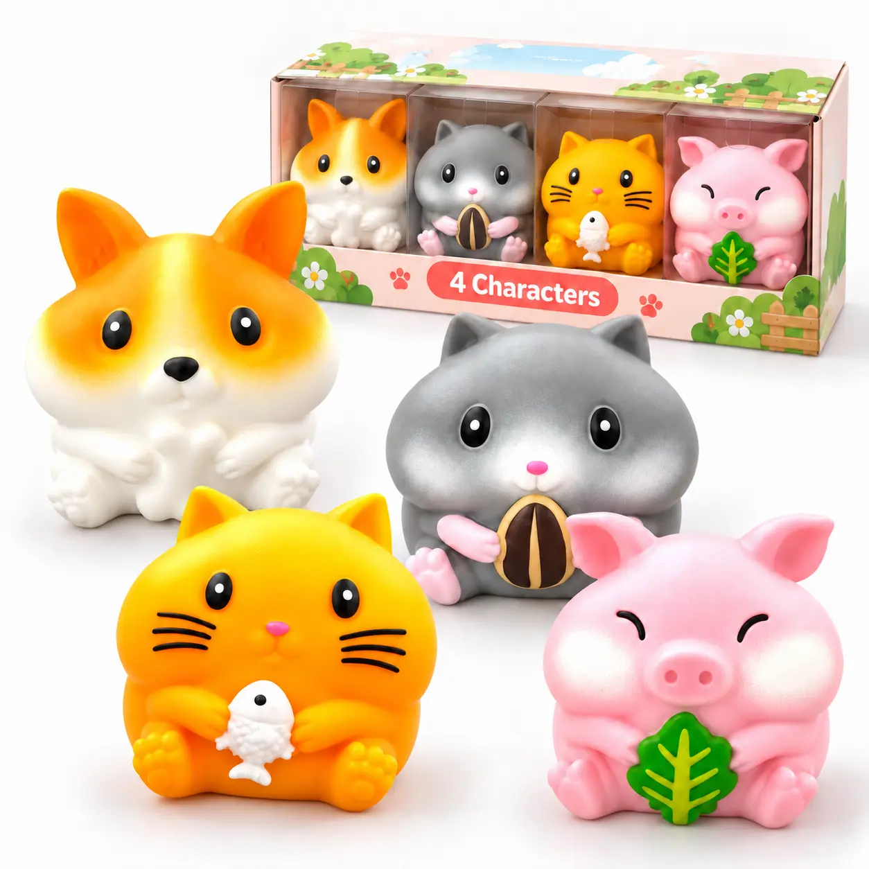 Cute Animal Squishy Toy, Soft Squeeze Stress Relief Sensory Fidget Toy, Adorable Corgi Cat Pig Desk Toy, 4 Styles Available, Cute Gift,familyfun