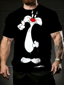 men's short sleeve t-shirt Sylvester The Cat Cartoon Character spring and summer 3D printing Soft sports leisure American flag men's truck pattern T-shirt summer comfortable fit men's football jersey
