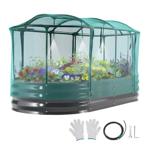 VEVOR Galvanized Raised Garden Bed, 6 x 3 x 1 ft, with Self Watering System and Mesh Cover, Oval Metal Planter Box Kit Outdoor, Rustproof Alu-Zinc, for Planting Flowers Fruits Vegetables, Dark Gray