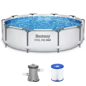 56407E 10 ft. Round 30 in. High Metal Frame Pool Steel Pro MAX Family Swimming Pool Set
