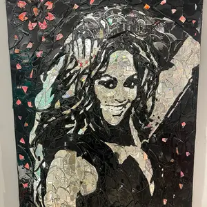 Beyoncé Portrait Composed of Broken Beyoncé CDs with Resin
