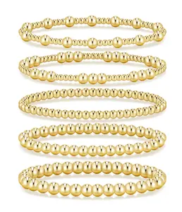 17KM Gold Bracelet for Women Waterproof, Beaded Strand Bead Ball Bracelet stack Adjustable for Gifts 17KM Gold Bracelet for Women Waterproof, Beaded Strand Bead Ball Bracelet stack Adjustable for Gifts
