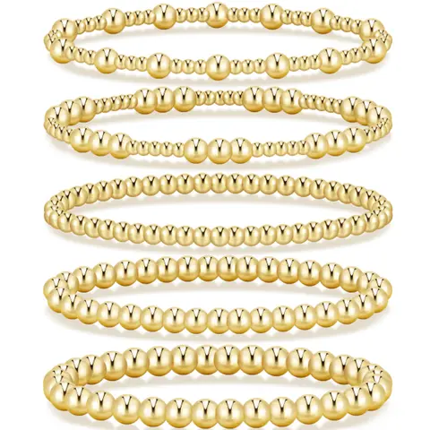 17KM Women's Gold Plated Beaded Bracelet - Adjustable Strand Design, Waterproof, Stackable Jewelry for Women, Everyday Wear, Adult Female Accessories, Gift Option, Gold Plated Bracelets