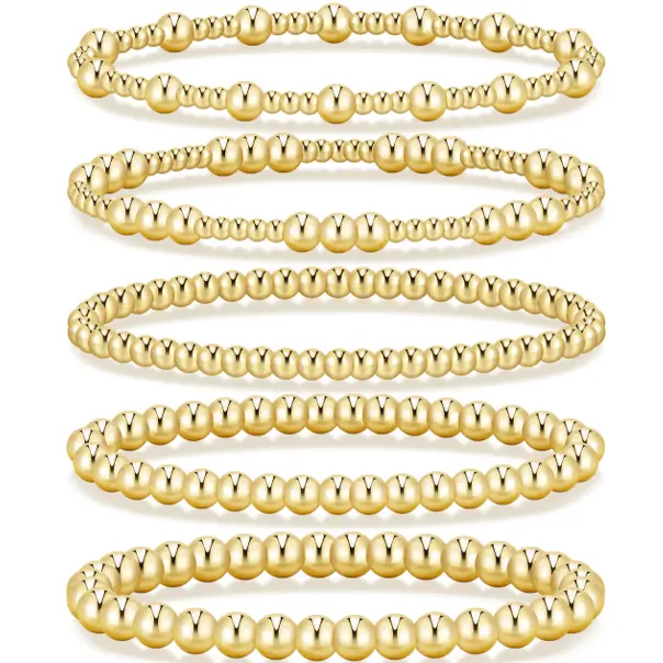 17KM Women's Gold Plated Beaded Bracelet - Adjustable Strand Design, Waterproof, Stackable Jewelry for Women, Everyday Wear, Adult Female Accessories, Gift Option, Gold Plated Bracelets