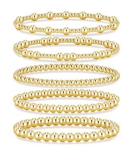17KM Gold Bracelet Jewelry for Women, Waterproof Beaded Strand Bead Ball Bracelet Stack, Adjustable Bracelet for Gifts, summerwins,summeroutfits,vacationoutfits,beachoutfits