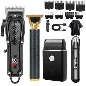 Professional Hair Clipper & Trimmer Set for Men - USB Rechargeable with LCD Display, Adjustable Blade Hair Clippers, With Electric Shaver&Nose Trimmer set,Ideal Father's Day Valentine's Day Gift
