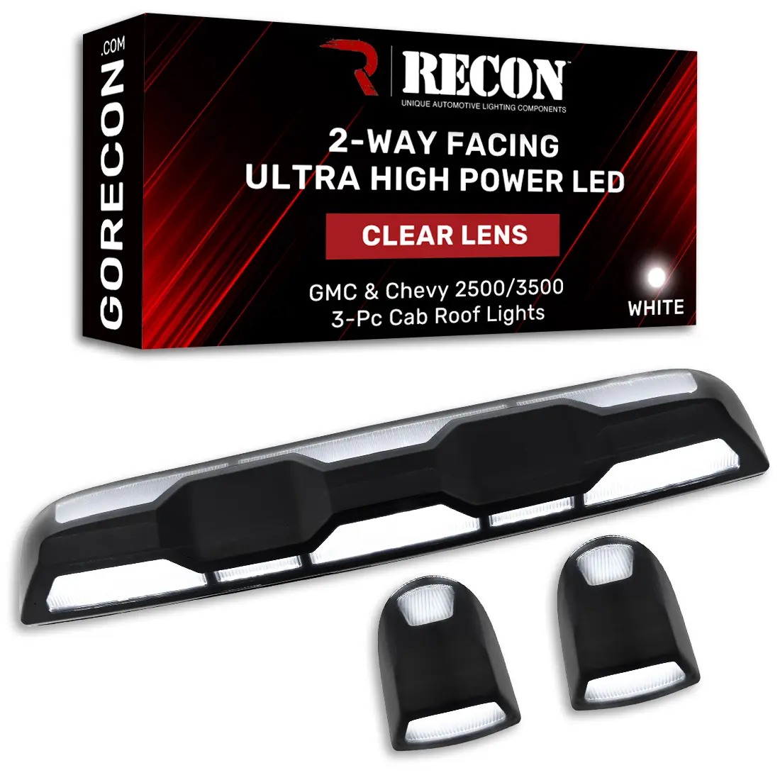 RECON GMC Sierra & Chevy Silverado 2020-2025 (4th Gen) Heavy-Duty 3-Pc Cab Roof Light Set 2-Way Front & Rear Facing Ultra High-Power LED (For models that DID NOT come with factory cab roof lights) - Multiple Options