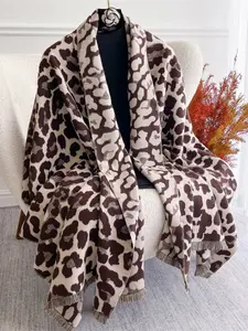 Women's Fashion Leopard Print Scarf, Boho Style Scarf, Thick Warm Imitation Wool Shawl, Windproof Headscarf for Winter Outdoor Wear Winter scarf