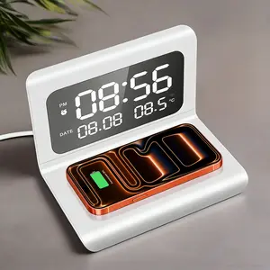 3 in 1 Wireless Charger, Time Temperature Display, Alarm Clock for Bedroom Desk, Fast Charging Dock Station for iPhone Samsung