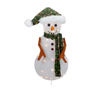Northlight 24" White and Green Chenille Snowman Outdoor Decor