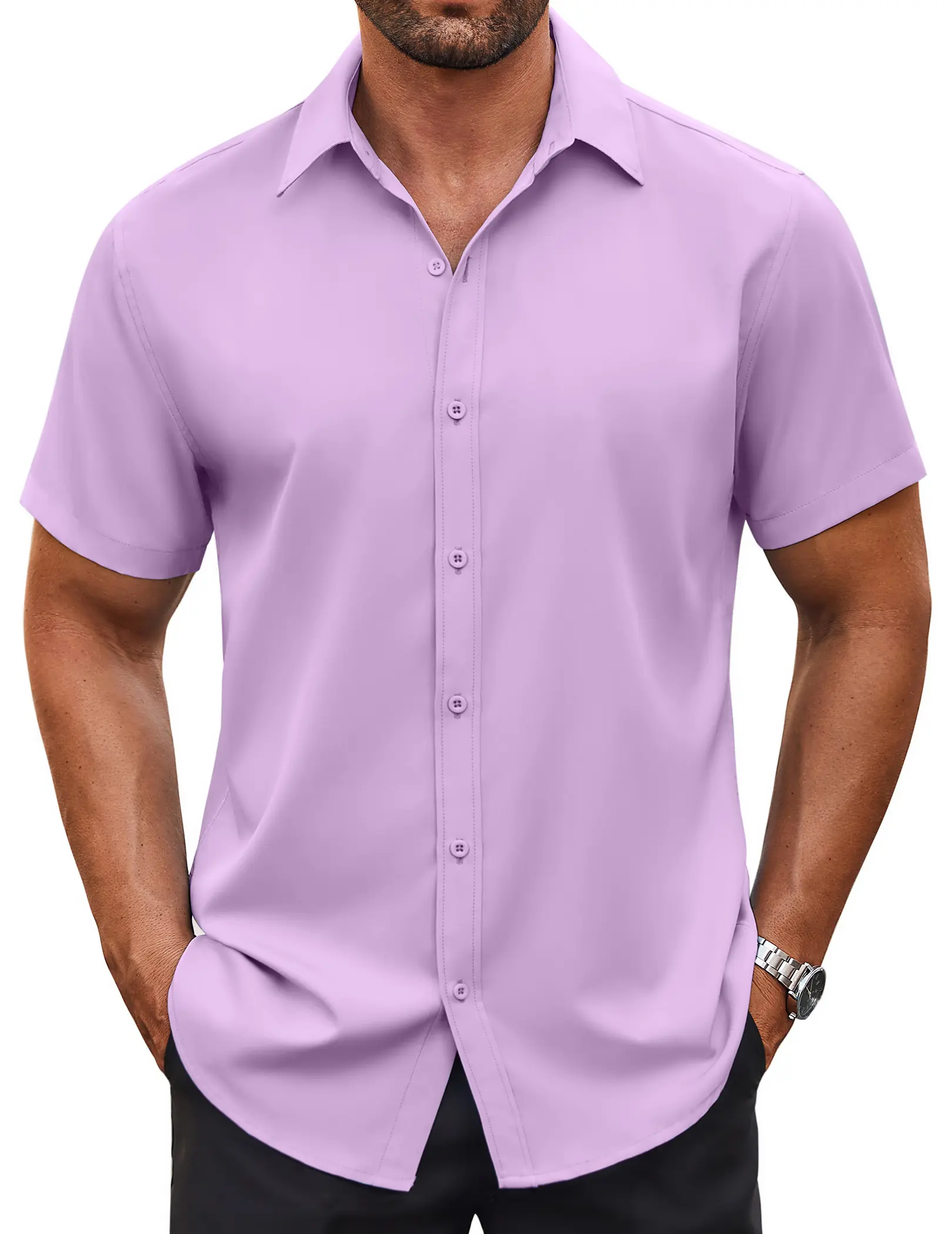 COOFANDY Men's Casual Button Down Shirt Short Sleeve Wrinkle Free Dress Shirt Beach Summer Wedding Shirt